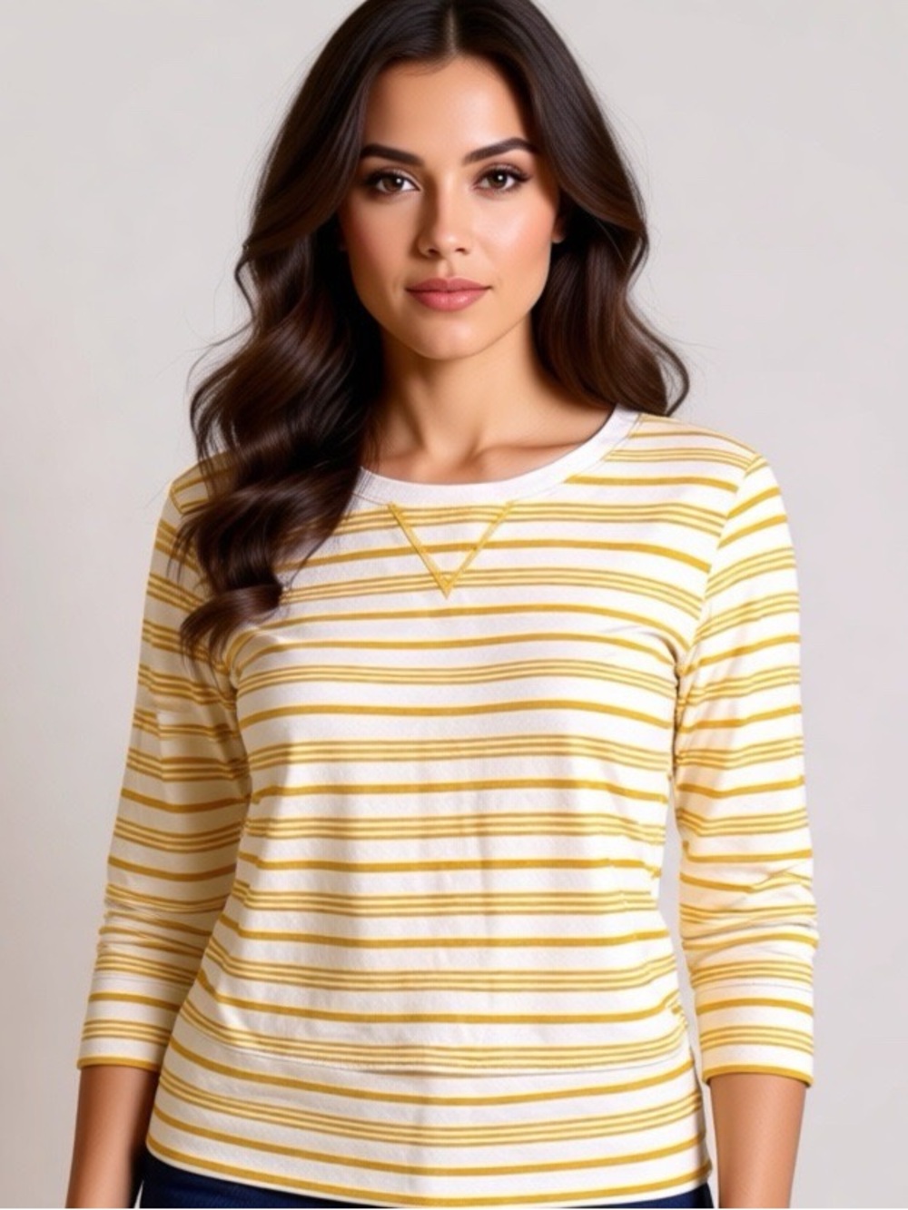 GAP Cream Mustard Striped Knit Elbow Patch Casual Preppy Lightweight Sweatshirt